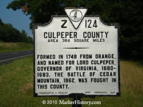 Culpeper County Marker History Z-124